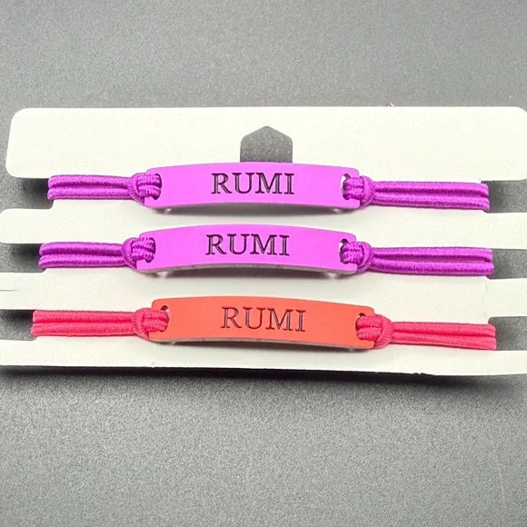 Rumi Name Bracelet Set of 3 Elastic Cord Personalized Pink‎ Purple Coral Kids