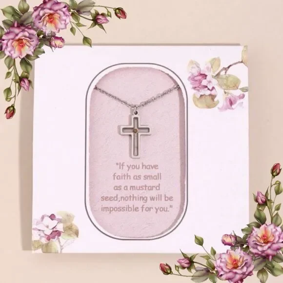 Mustard seed cross Necklace Inspirational Religious Christian Gift‎
