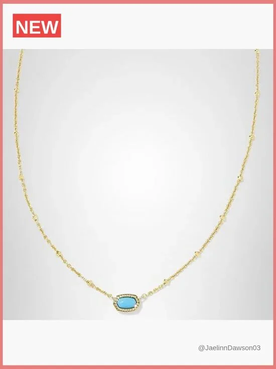 Mini Gold Pendant Necklace with Turquoise Stone, Cable Chain Lobster Clasp