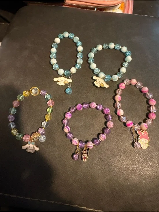 Cute Beaded Character Charm Bracelets - Pastel Blue, Purple, Pink, Multicolor