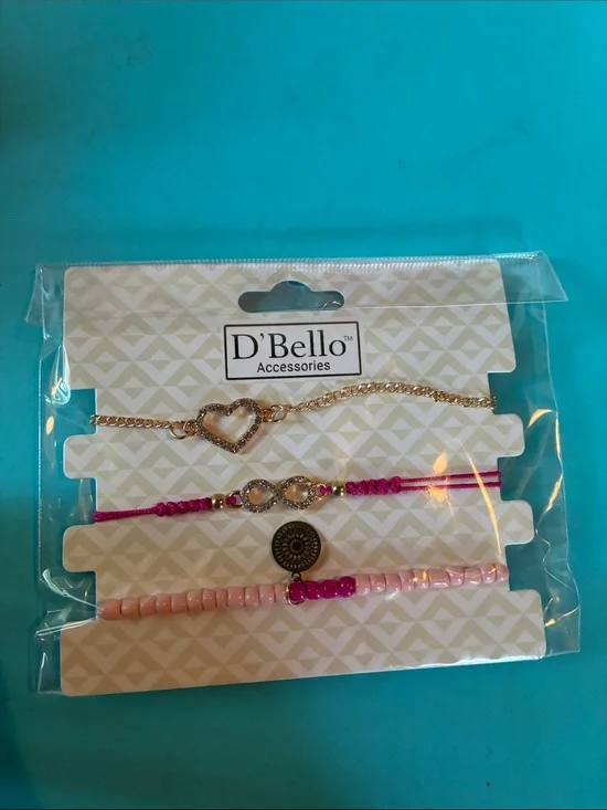 Kids Pink Heart & Bead Bracelet Set