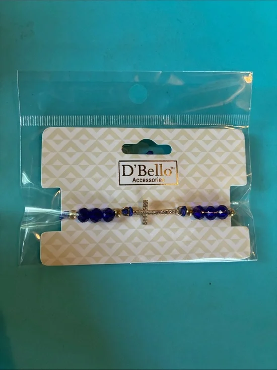 D'Bello Navy Crystal Bead Bracelet with Cross