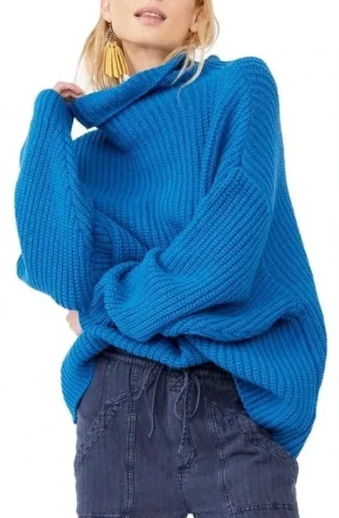 Free People L royal blue swim too deep sweater