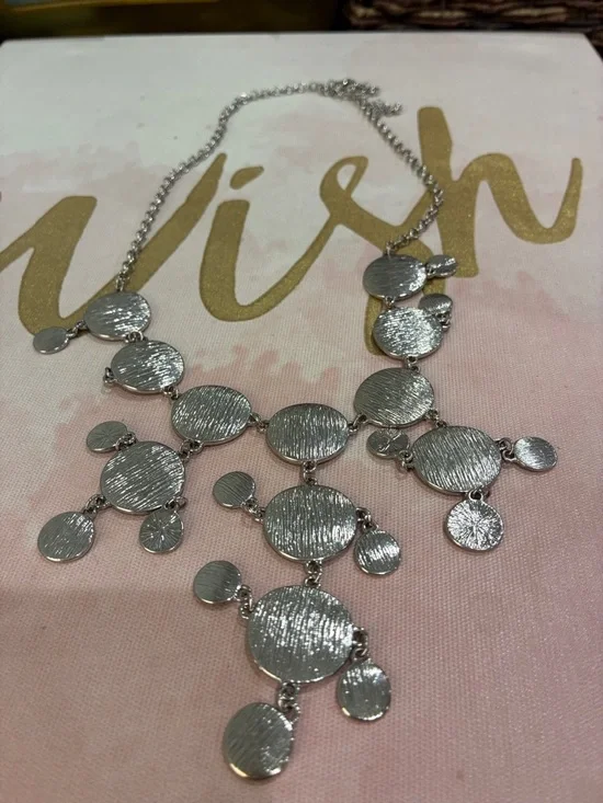 Silver Textured Disc Bib Necklace - Women Jewelry