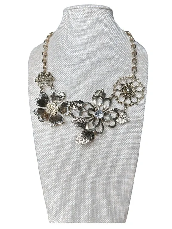 Floral Statement Necklace - Gold-Tone Flower Pendant