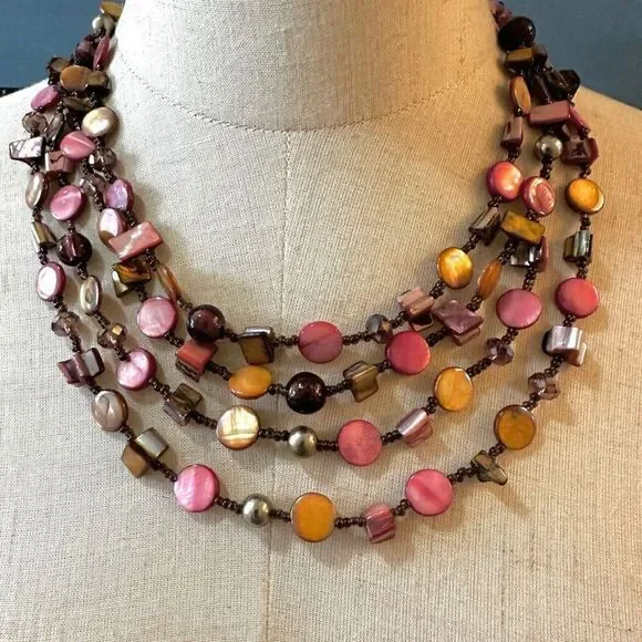 Abalone triple strand beaded necklace