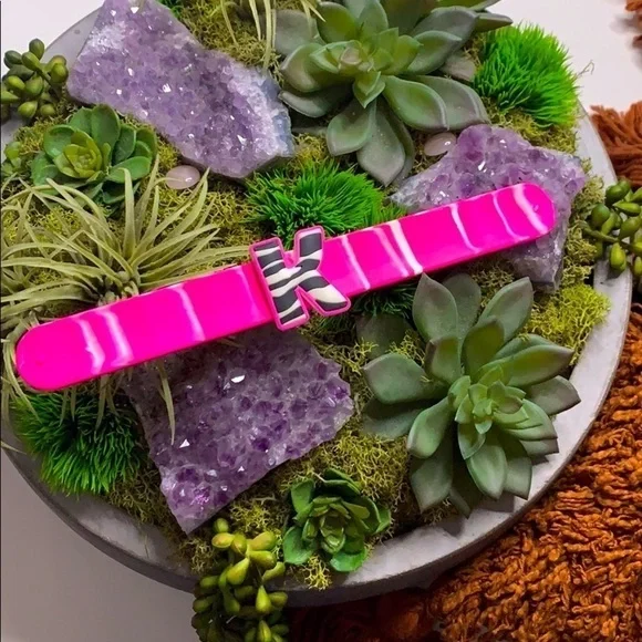 Rubber Slap Bracelet Letter K Zebra Hot Pink 80s Accessory