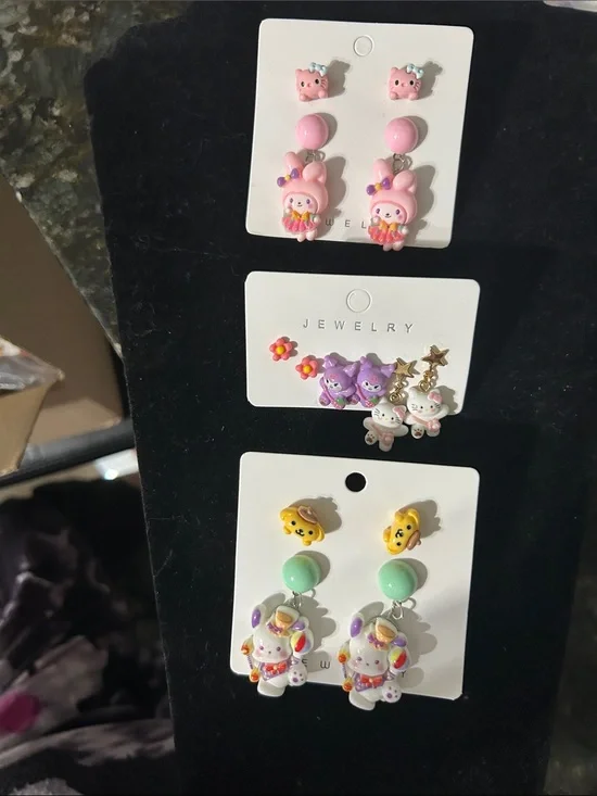 Fashion Jewelry Pink, Purple & Mint Cute Character Dangle Earring Set for Kids