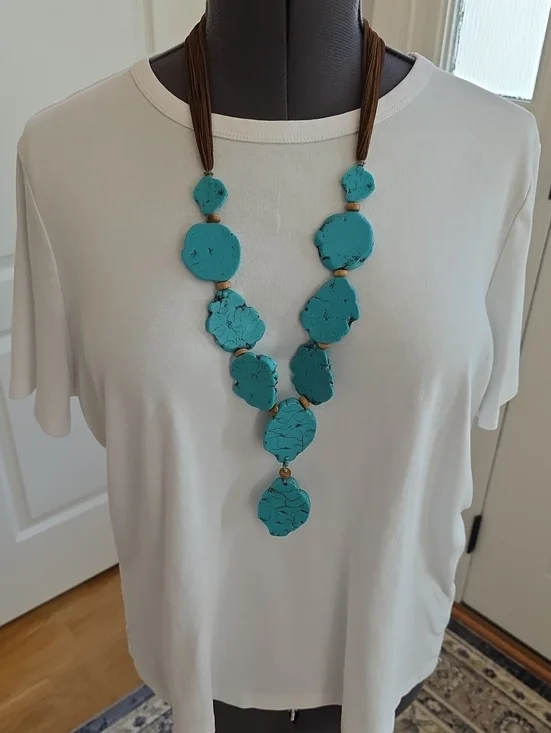 Chico's Faux Turquoise Blue Disc Statement Necklace