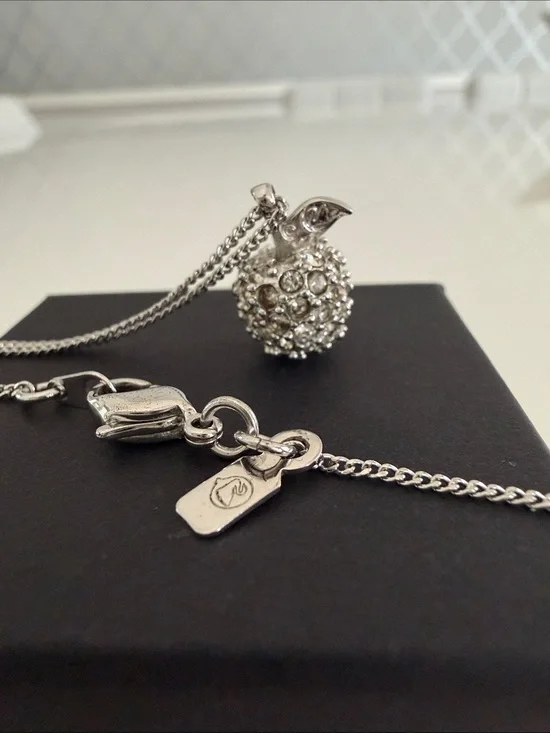 Swarovski Silver Crystal Pave Apple Pendant Necklace