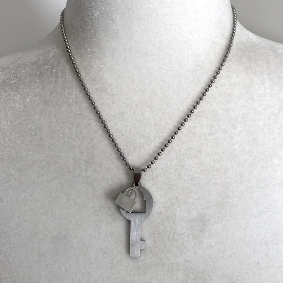 Silver Key to My Heart Necklace Minimalist Lock & Key Pendant Futuristic
