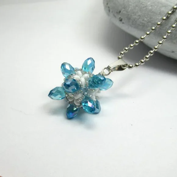 Handwoven Blue Crystal beaded bead pendant