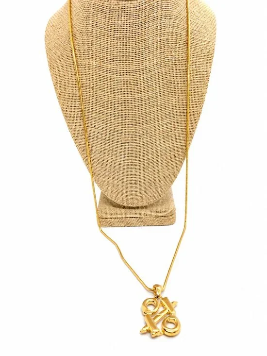 VINTAGE ANNE KLEIN Necklace Gold Tone XO Pendant Long Snake Chain