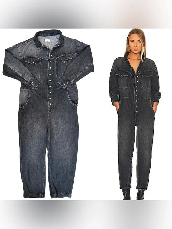 Free People We The Free “Townes” Faded Gray Black Coverall Painter Jumpsuit Med