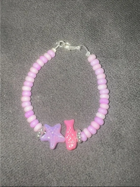 Kids Pink Beaded Star & Fish Bracelet