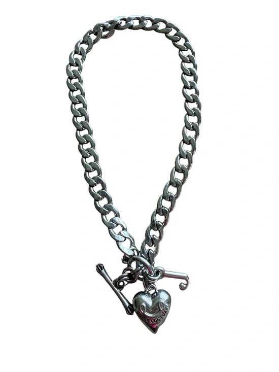 Juicy Couture Vintage silver chain and heart necklace with J charm