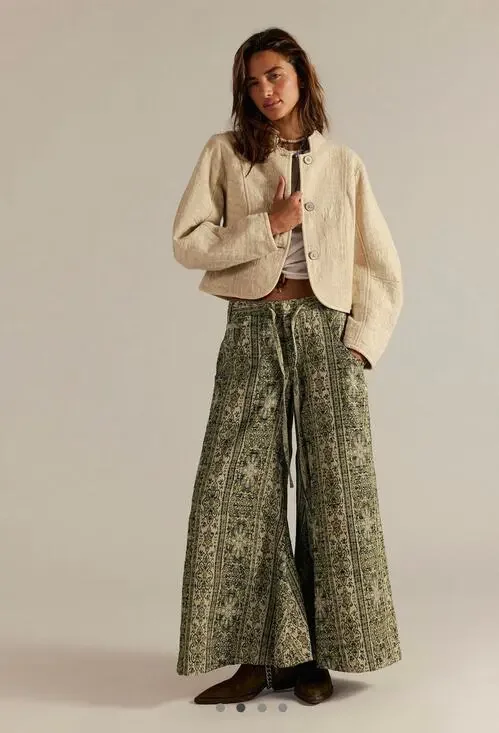 Free People Dahlia Wide-Leg Pants | Lemongrass Combo | Size 8
