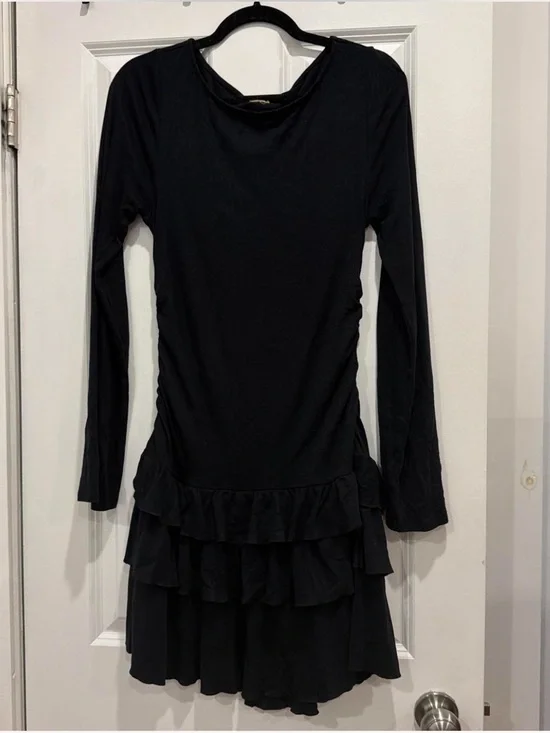 Free People Black Long-Sleeve Ruffle Hem Dress