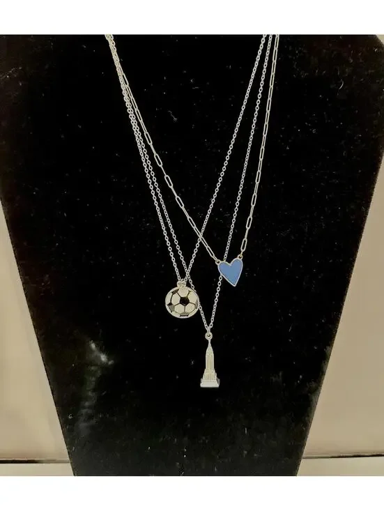 Vintage Set of 3 Silver Tone Pendants Chains