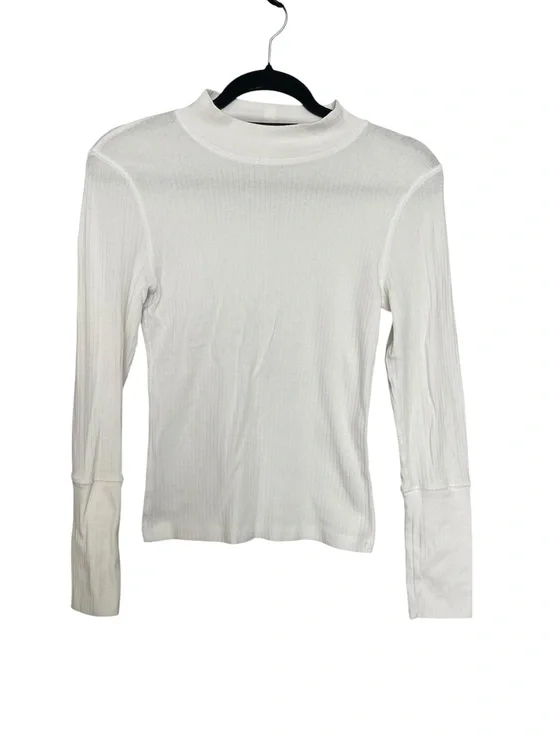 Free People White Ribbed Mock Neck Long Sleeve Top