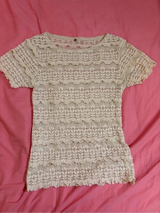 Free People Angelina Lace Tee Ivory Cream Floral Lace Top