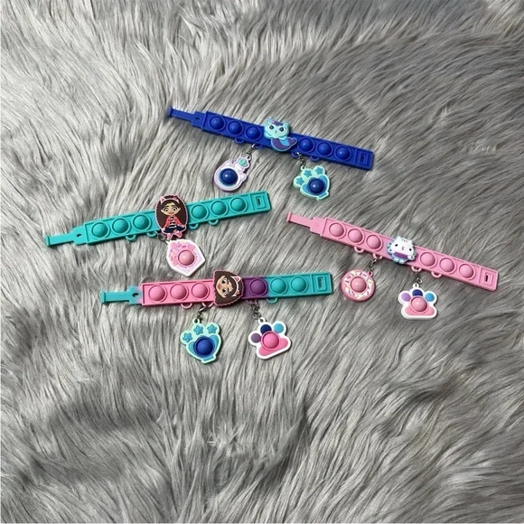 Gabbys Dollhouse Pop Eeze Fidget Rubber Bracelet Bundle Of 4