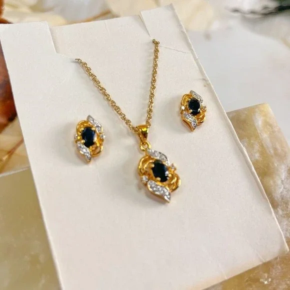 Dark Blue‎ and Clear Stone Necklace and earring set