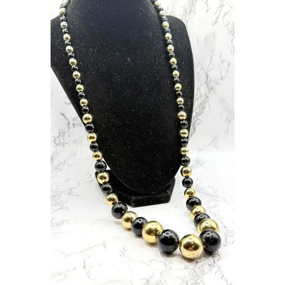 Black Gold Beaded Necklace Long 29
