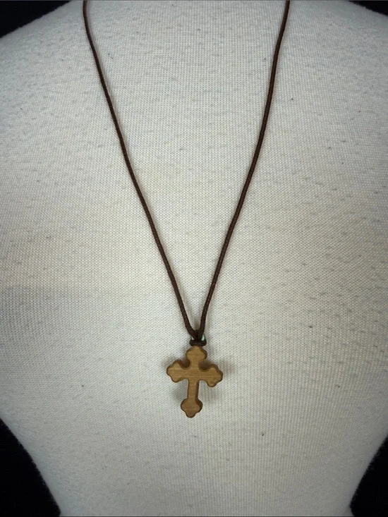 Wooden Cross Pendant Necklace in Light Brown