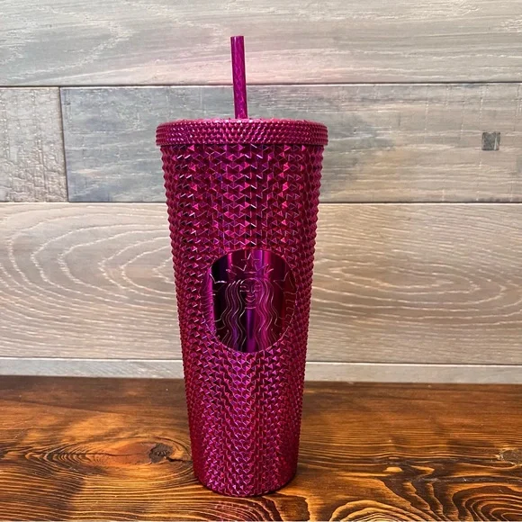 Starbucks 2022 Sangria Bling Studded 24oz Venti Cold‎ Cup Tumbler - Pink