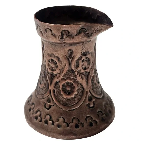 Vintage Small Copper Turkish Coffee Pot Engraved Floral Ibrik