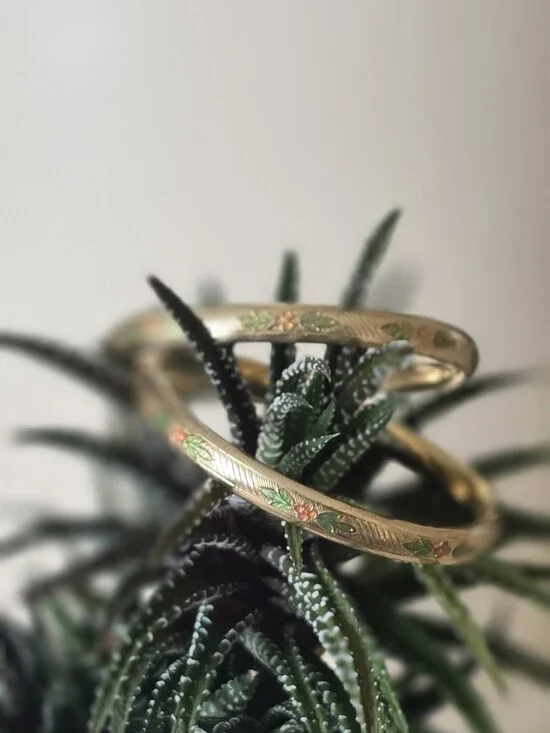 Gold Floral Enamel Bangle Bracelets