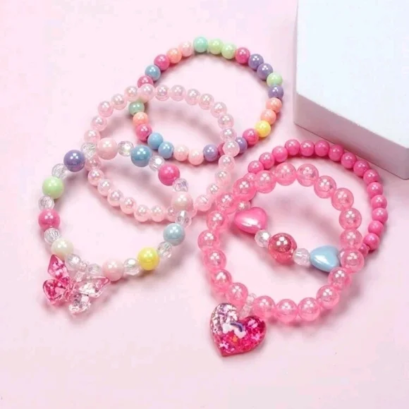 5 piece set girls pink bead bracelets jewelry women's accessories bracelet cute