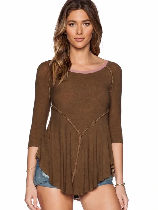 Intimately Free People XS Brown Asymmetrical Exposed Seam Tunic Top Boho