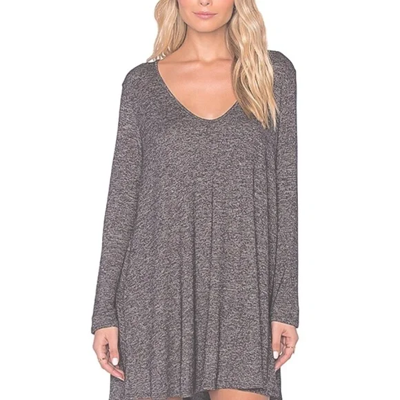 Free people deep neckline longline tunic long sleeve shirt Gray Size XS