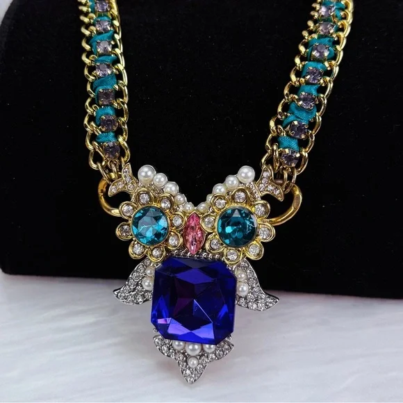 Betsy Johnson Goldtone Critters Crystal Owl Statement Pendant Necklace