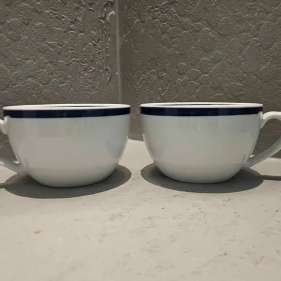 Williams Sonoma Brasserie Blue Banded Ceramic Coffee Cups - Set of 2