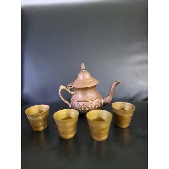 Vintage Brass Dallah Arabic Middle Eastern Etched Coffee Tea Pot‎ 4