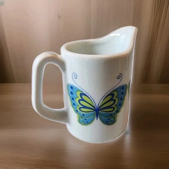 Vintage Encore Japanese Porcelain Creamer Blue &‎ Green Butterfly Design 3.5