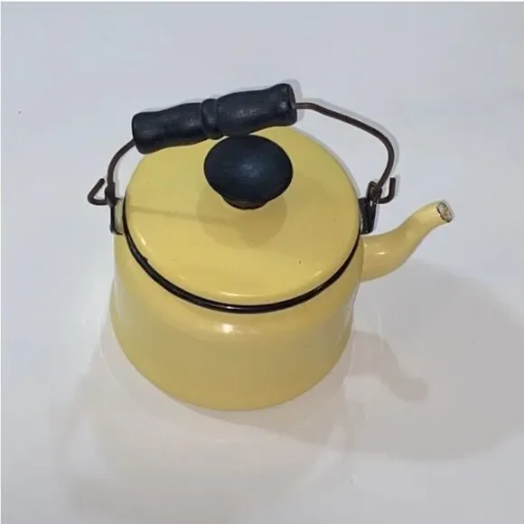 Vintage Yellow Teapot with Black Accents