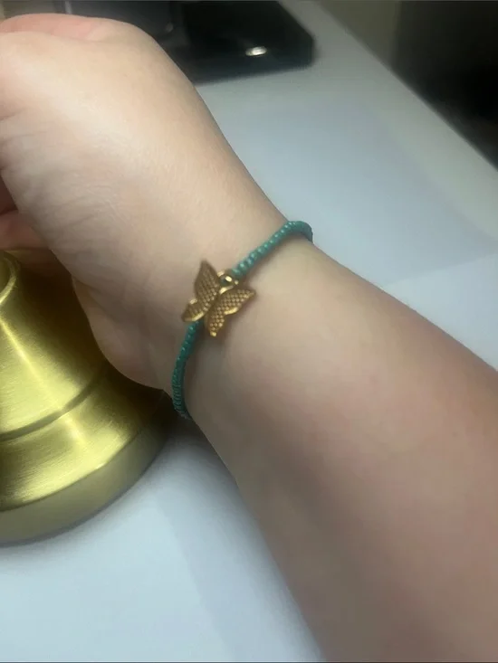 Gold Butterfly Charm Bead Bracelet in Teal