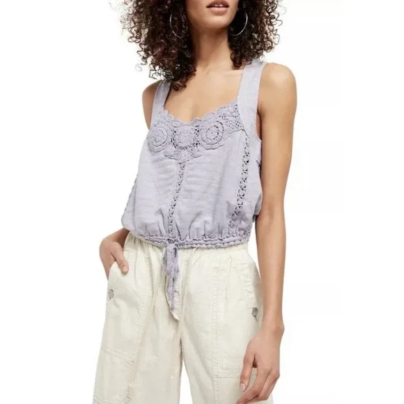 NWT Free People Sweet Something Crochet Knit Frosted Lilac Crochet Tank M