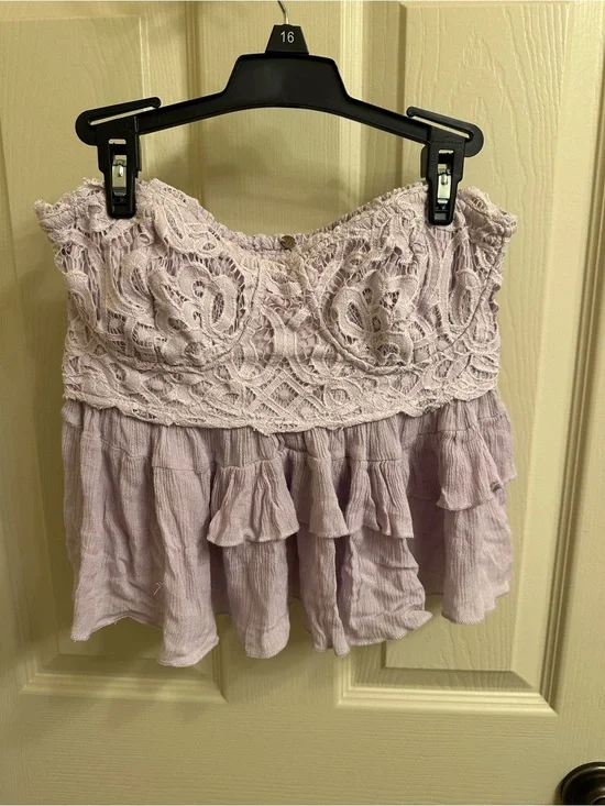 Free People Lace Bustier Tiered Ruffle Crop Top - Light Lavender