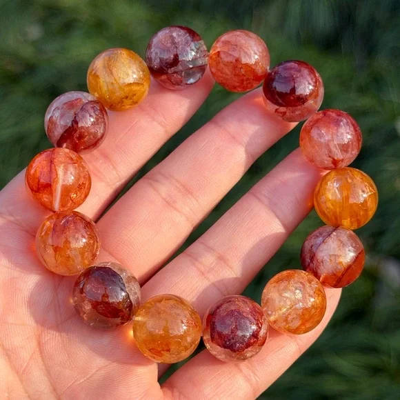 15.5mm‎ stretchable high quality golden healer fire quartz bracelet 1185