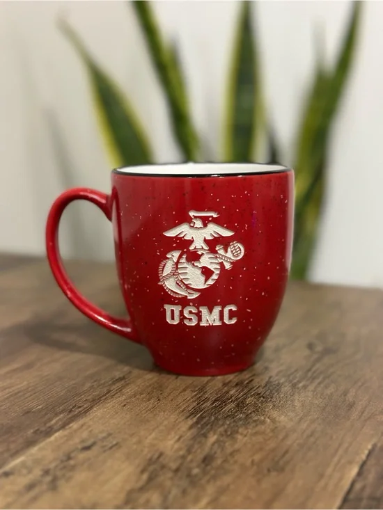 USMC United States Marine Corps Red Speckled Ceramic Coffee Mug Military Gift