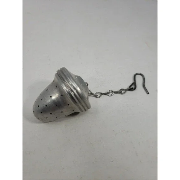 Vintage MCM Aluminum Acorn Shaped Tea ball Infuser Strainer with Hook & Chain