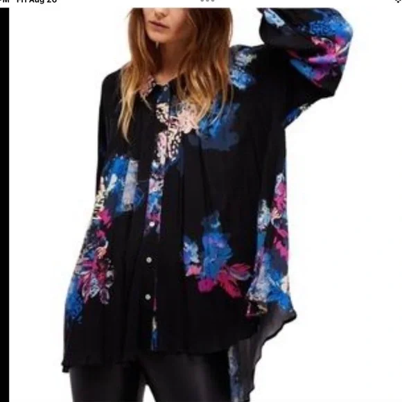 Free People Meadow Lark flowy floral high low hem Tunic size XS T71