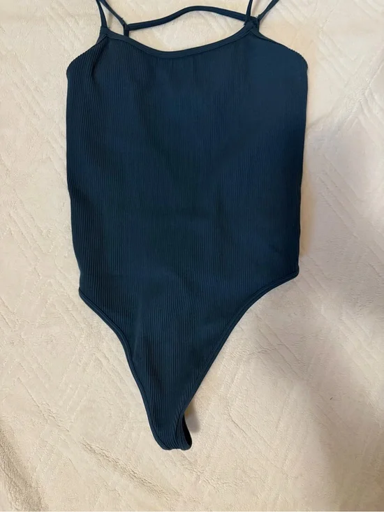 Free People Ribbed Navy Blue Strappy Bodysuit