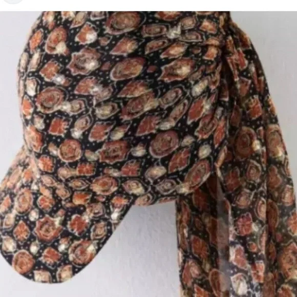 Free  People X Rahi sun visor cap with scarf cover, multi brown/pink only NWT