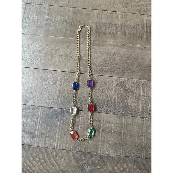 Vintage Colorful  Lucite Chunk Chain Station Necklace, 24